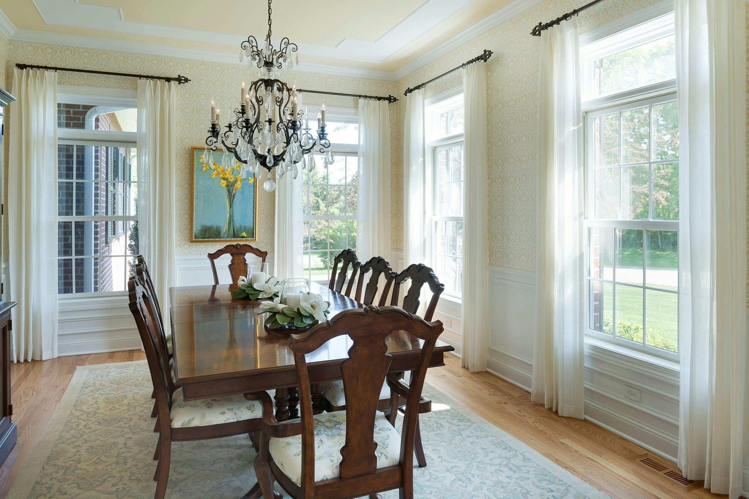 traditional yellow and white dining room