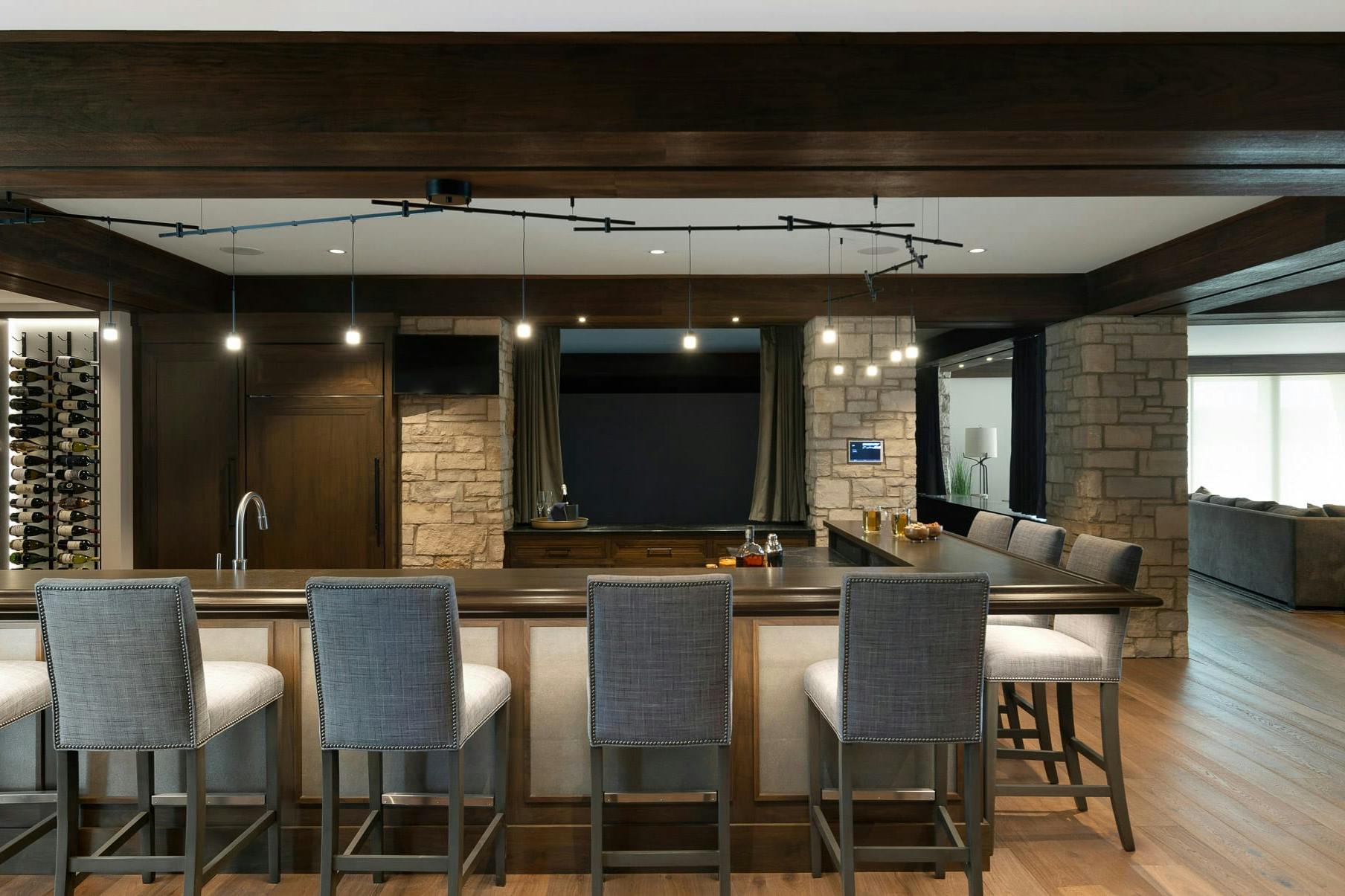 entertainment level with bar, family room