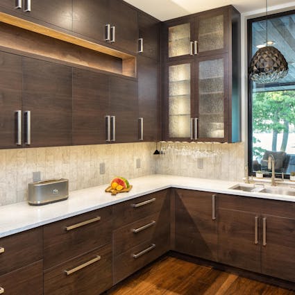 dark wood and white countertops in prep pantry