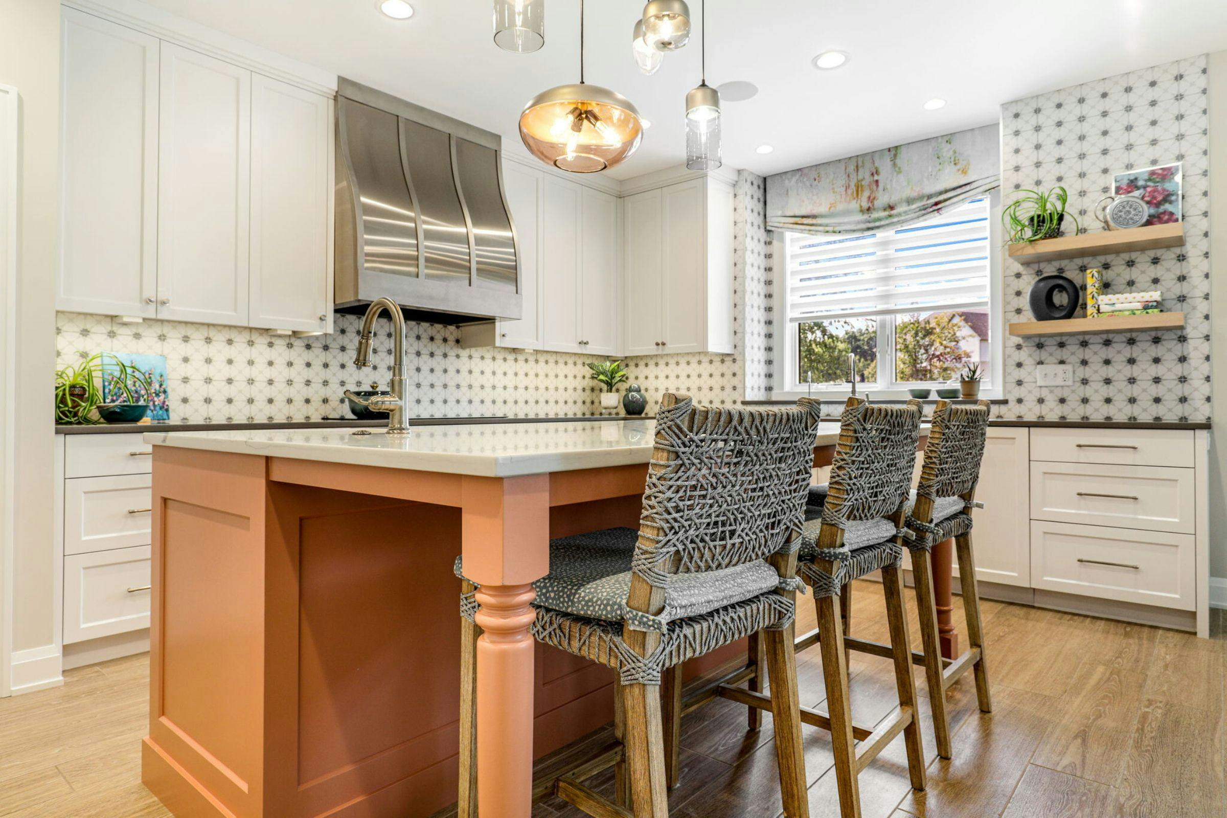 kitchen island in a white kitchen