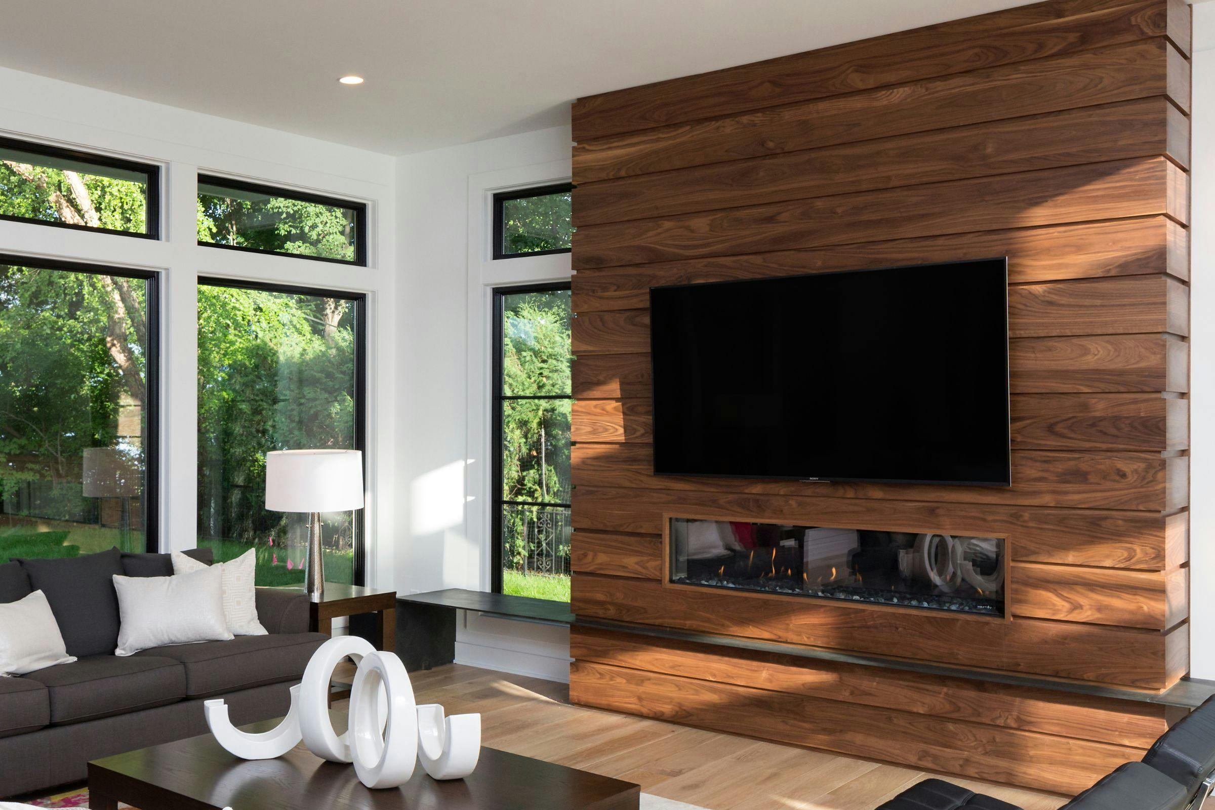wood gas fireplace with TV