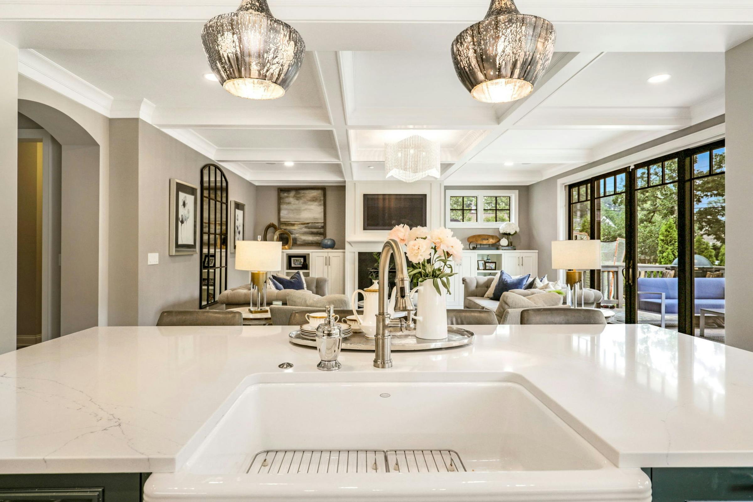 kitchen sink, white countertops
