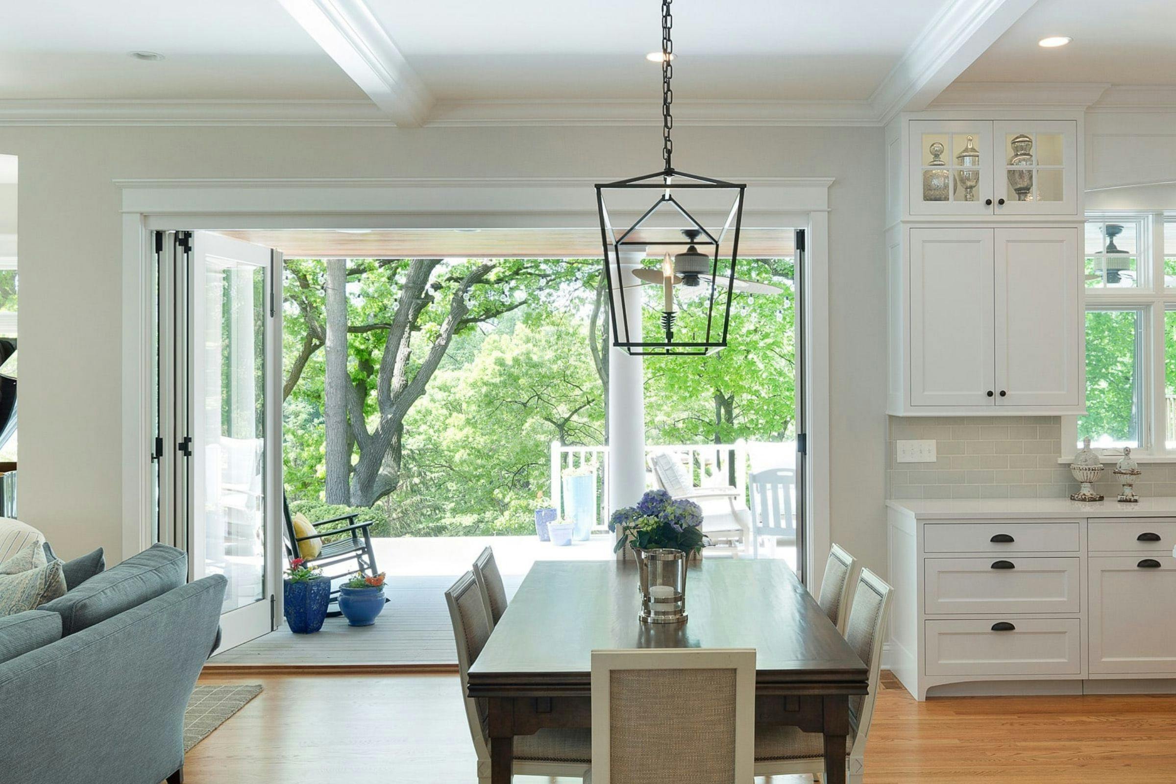 farmhouse dining, opened porch doors