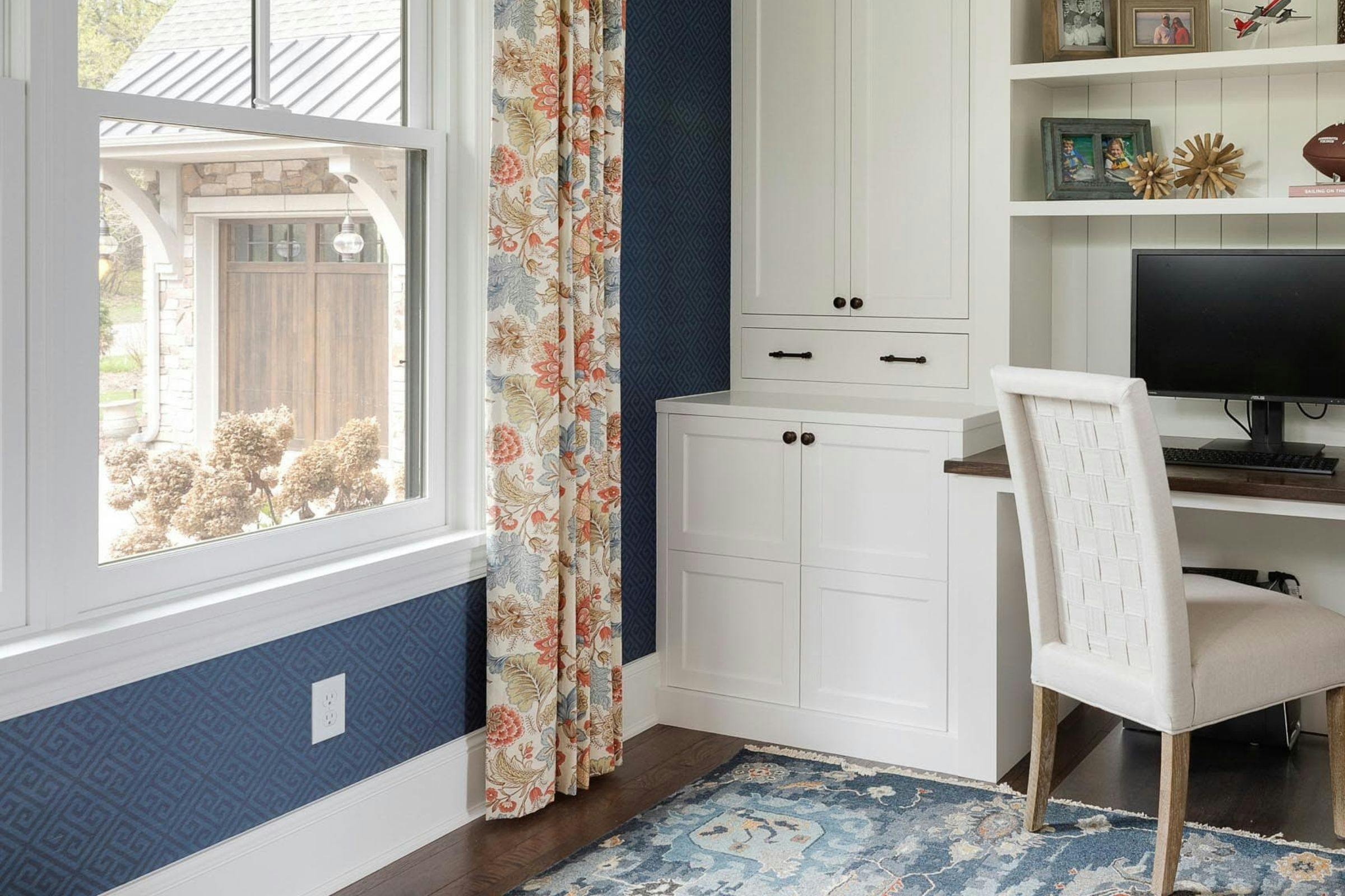 blue and white home office