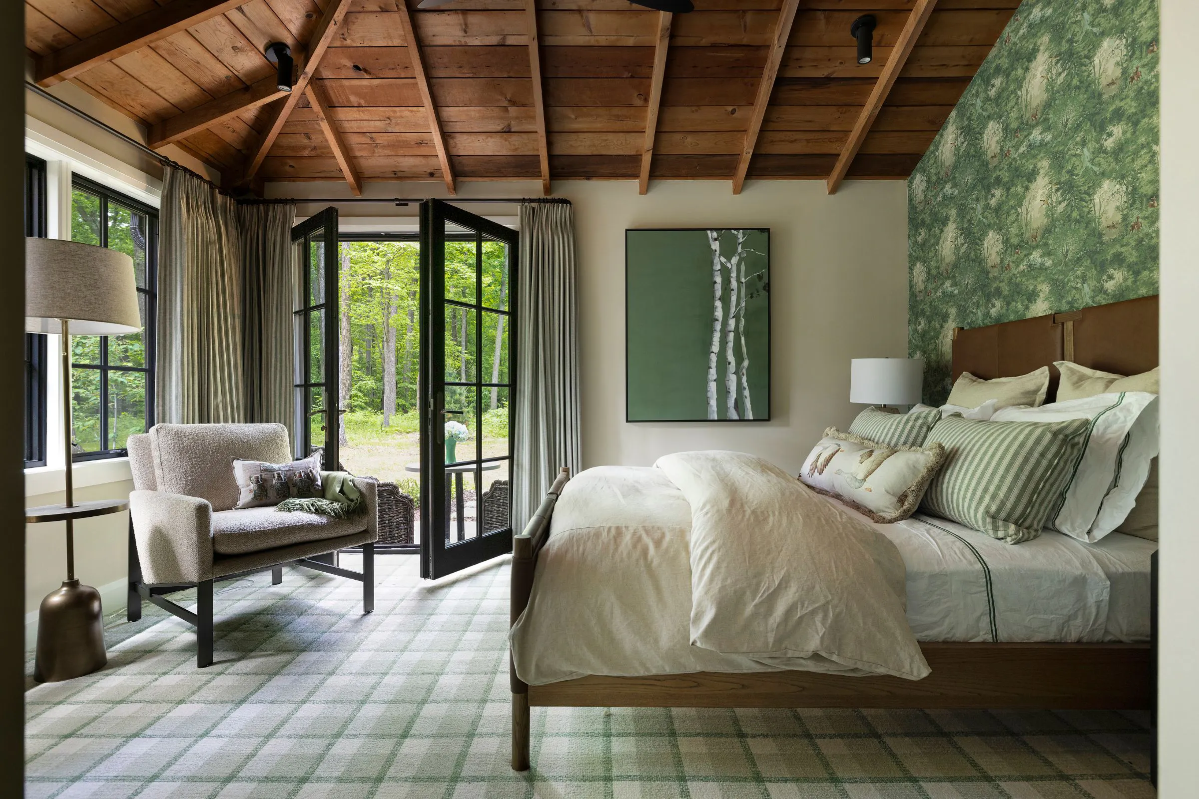 Colorful guest bedrooms in a renovated Wisconsin lake cabin
