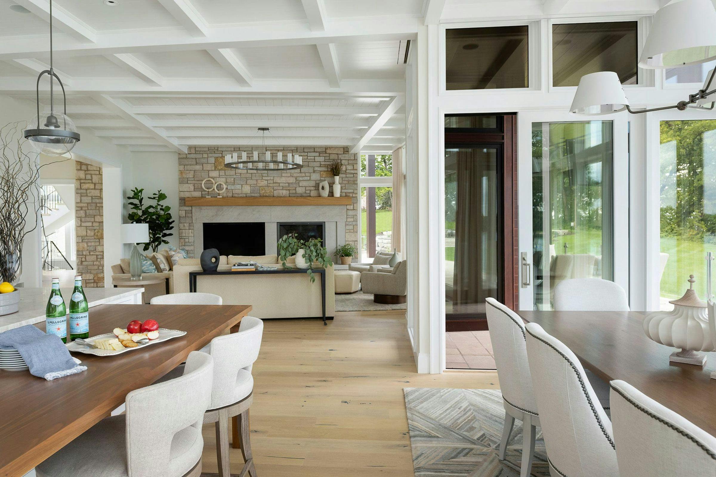 open concept home with high white ceilings