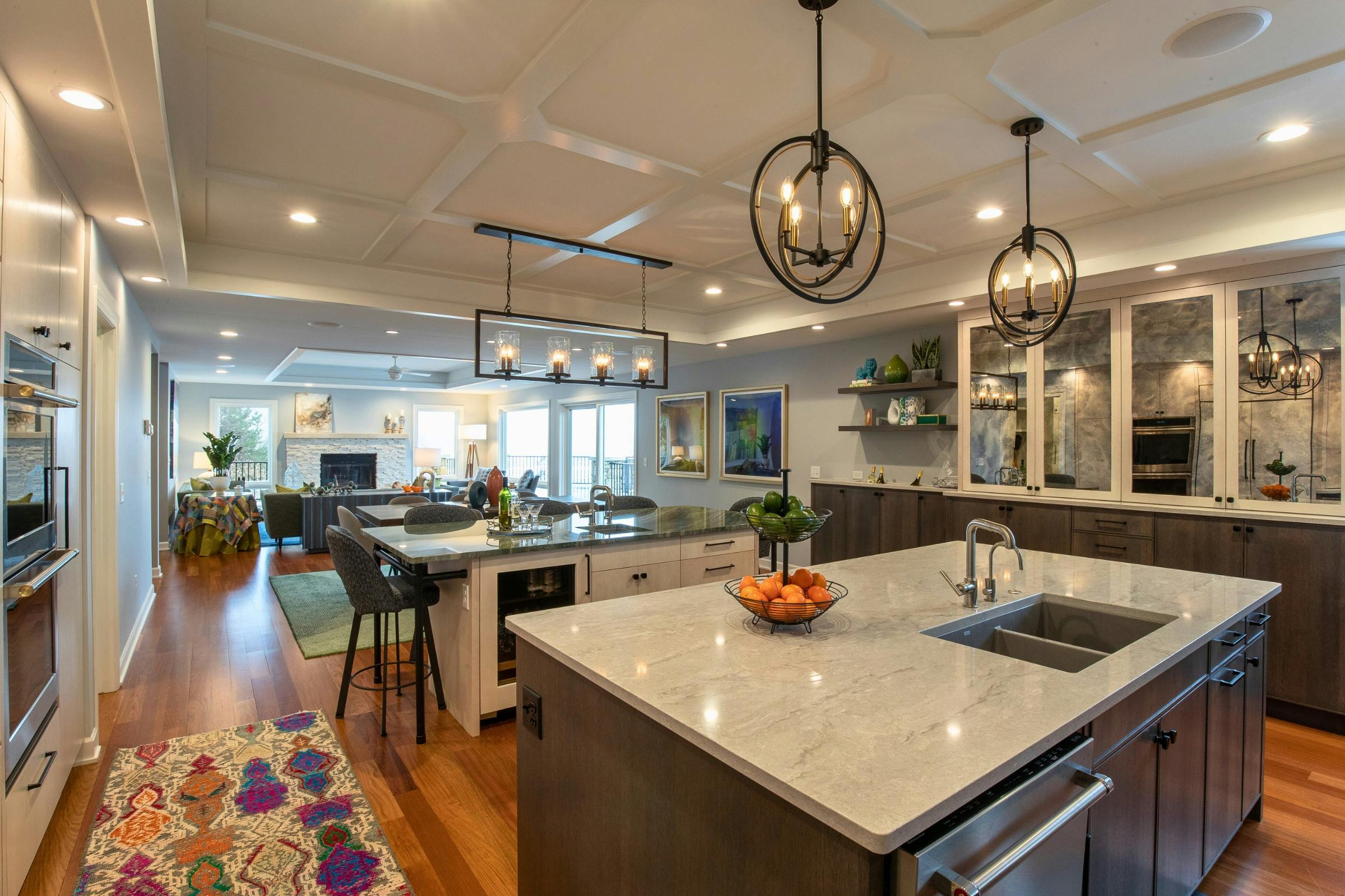 open space showing the kitchen, dining room and living room