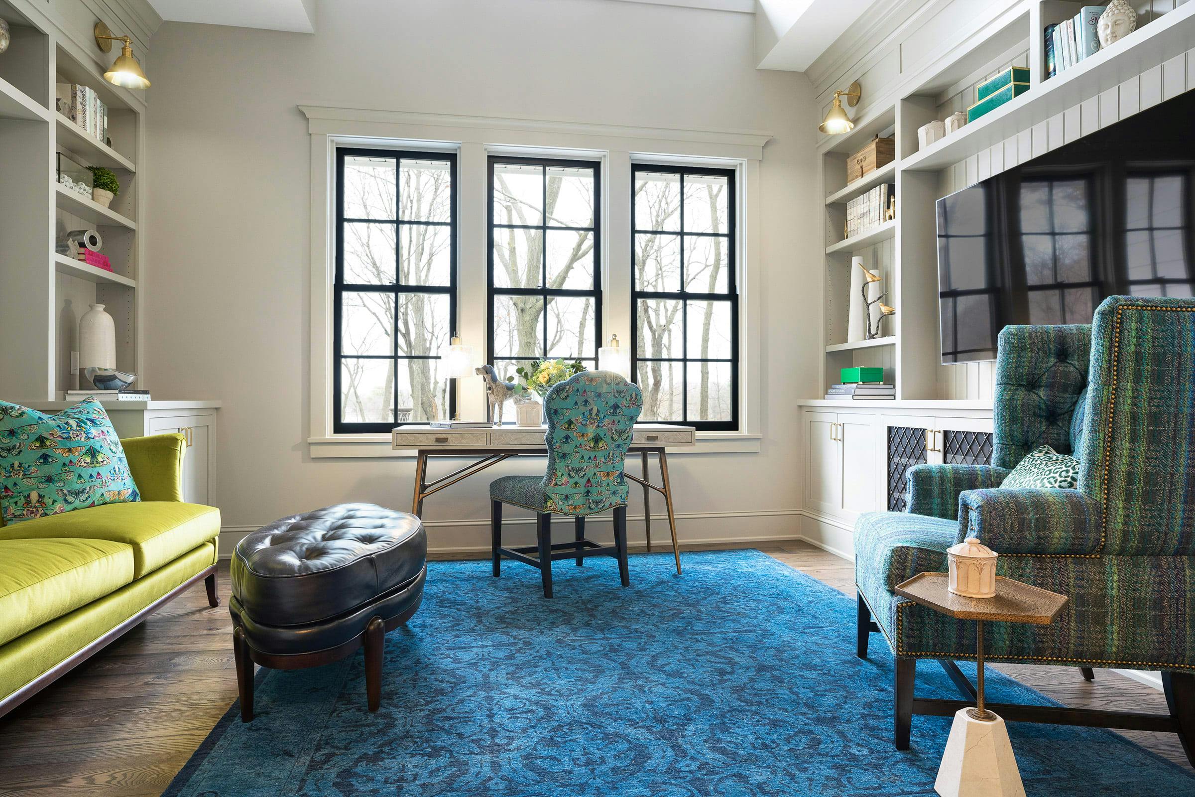 colorful office with a chair in front of the window