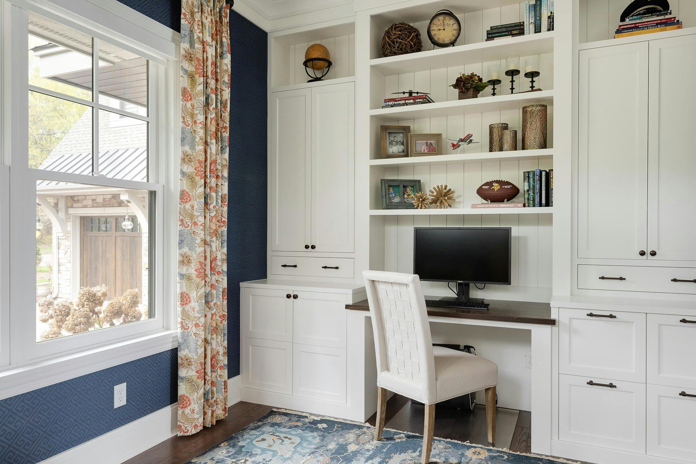 blue and white office space