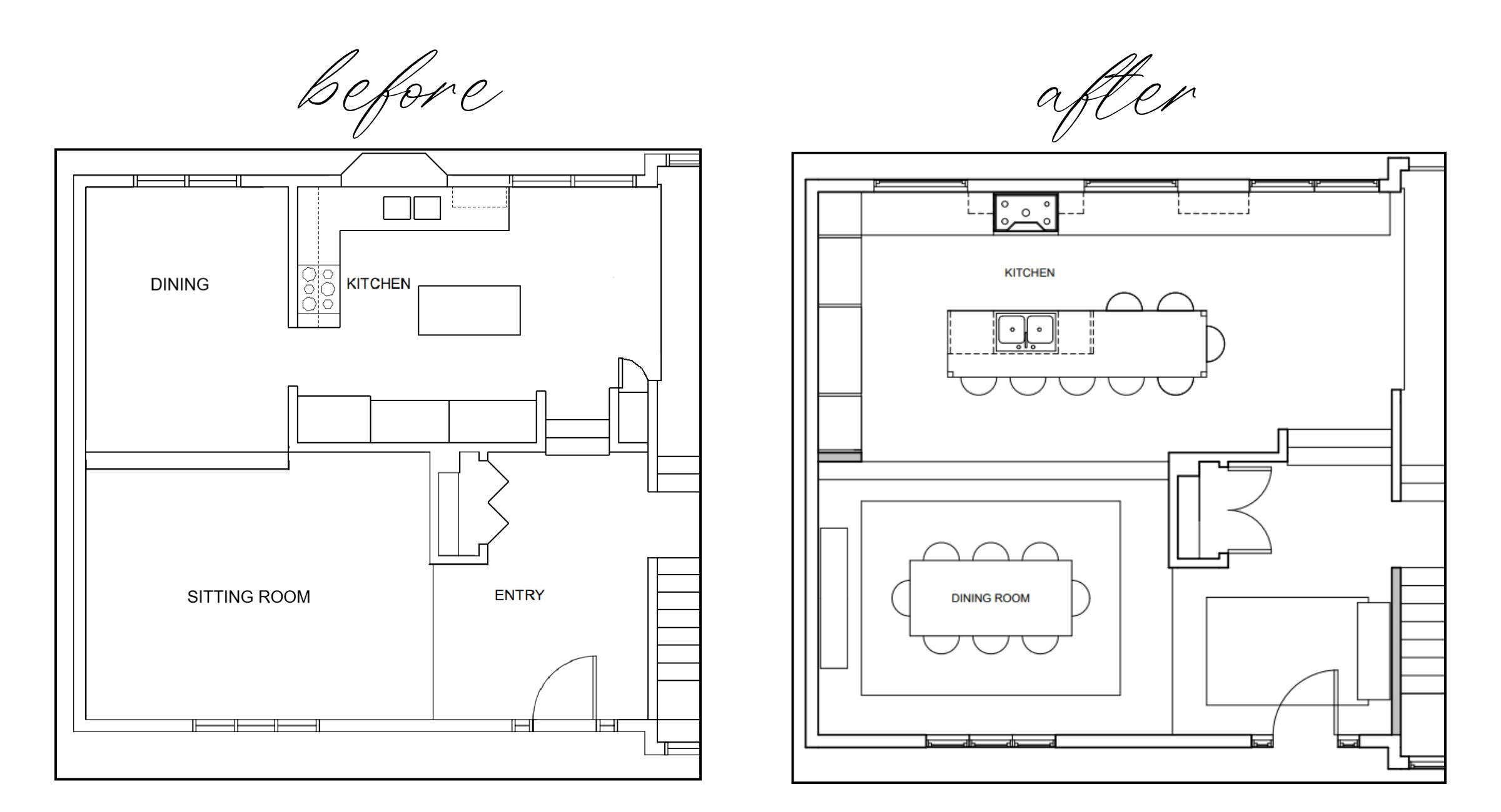 before and after floor plans