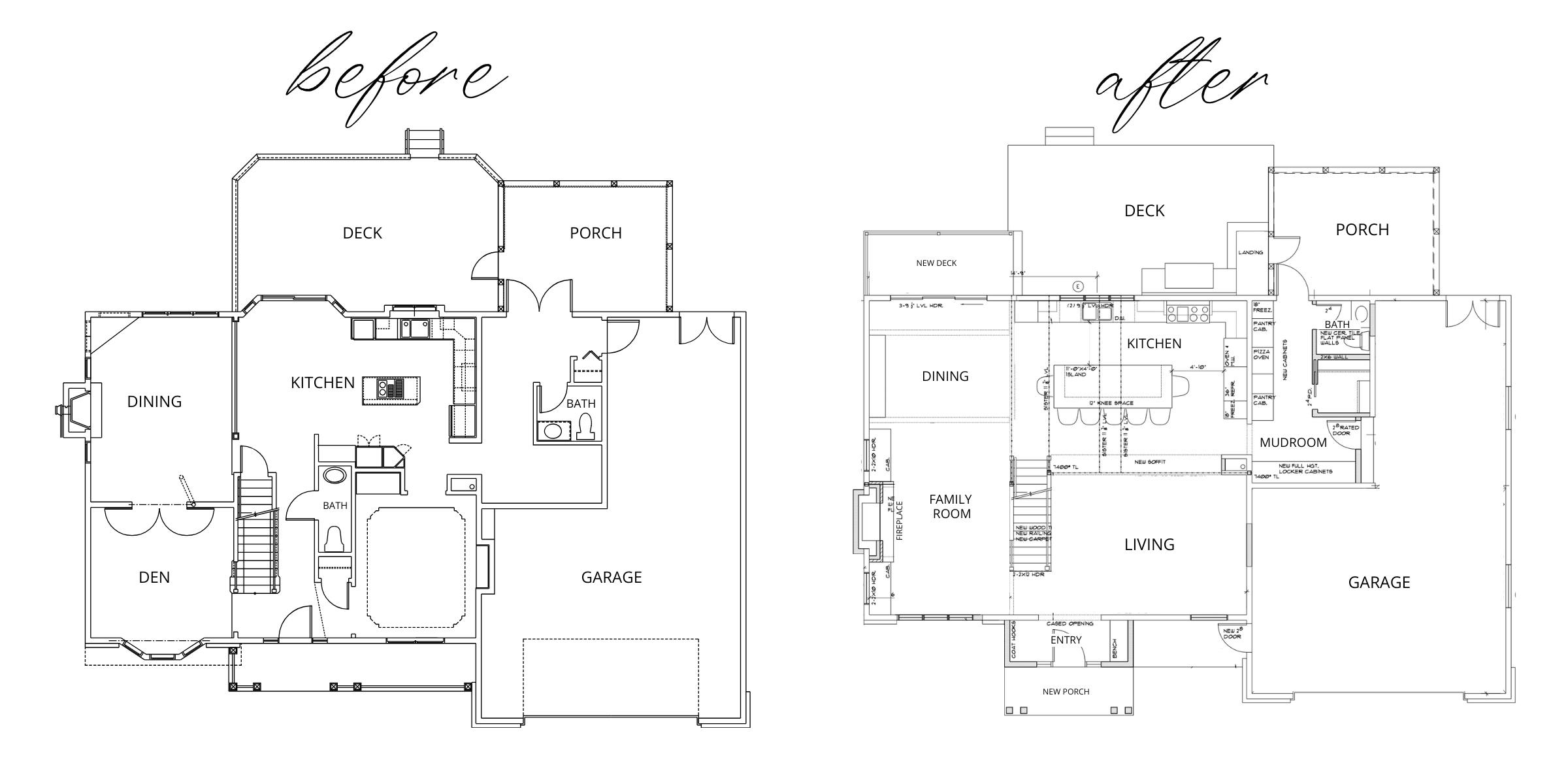before and after floor plan drawings