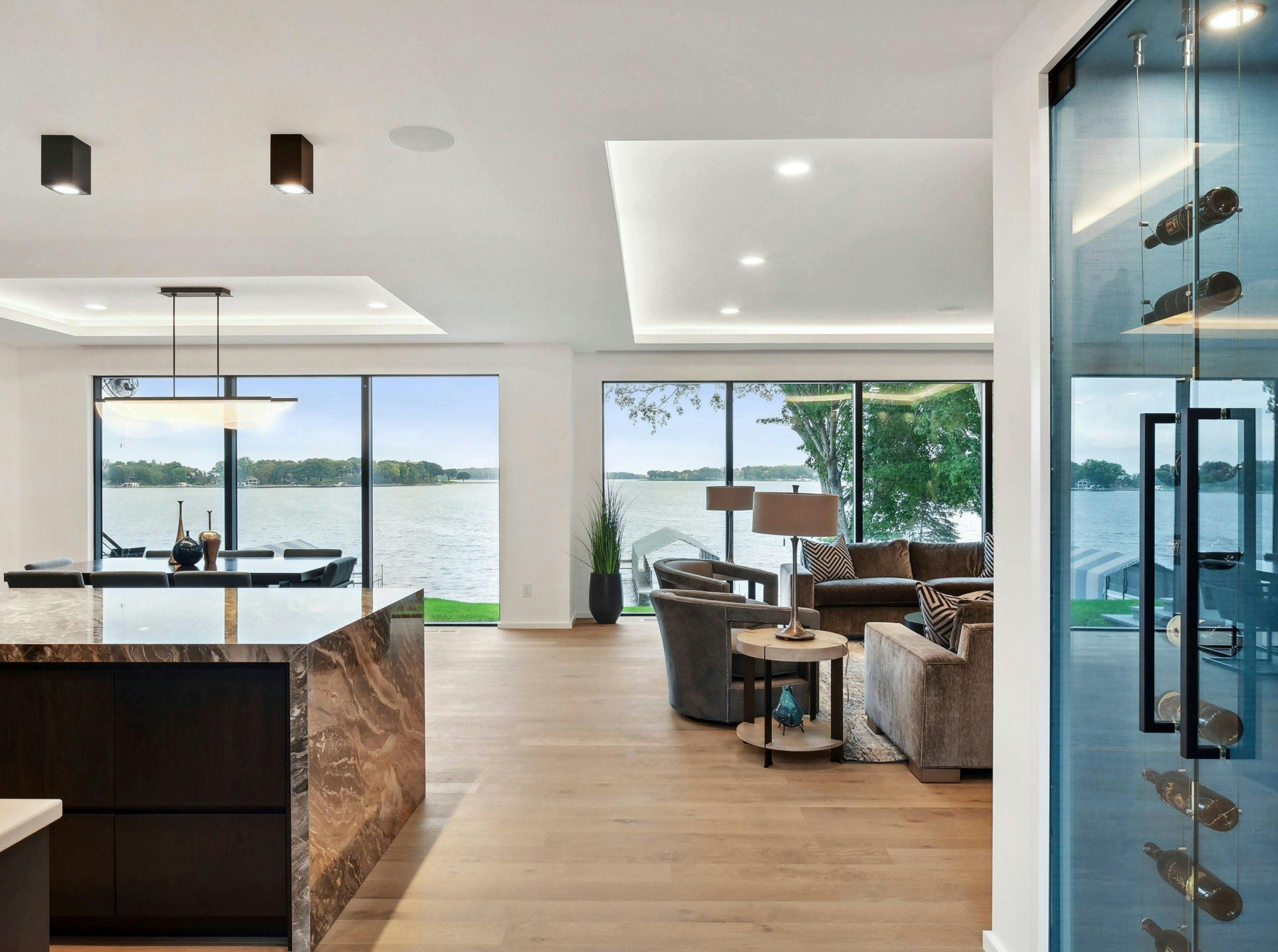 Interior design for a modern new build with large windows and open layout