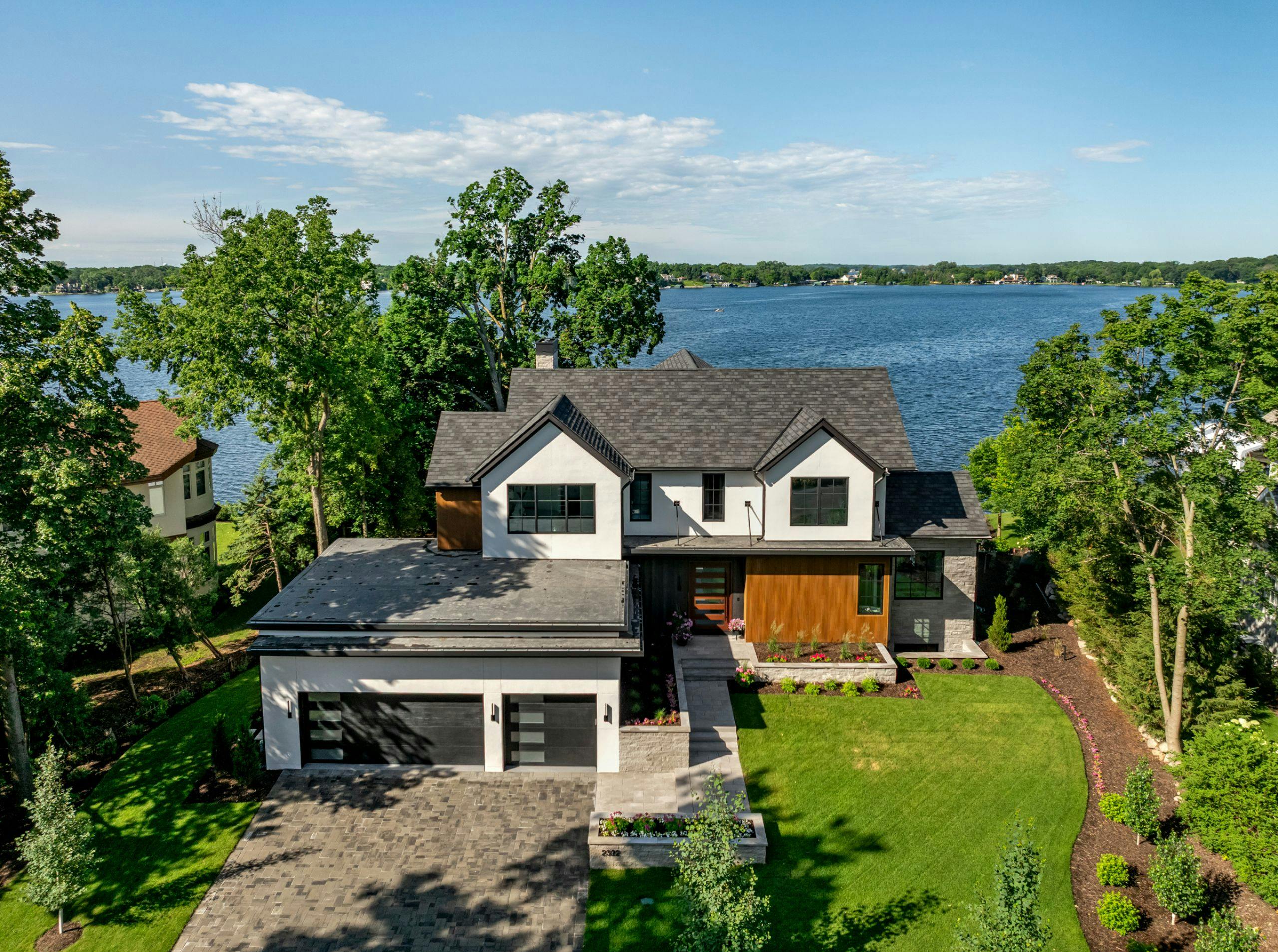 New construction home overlooking Lake Minnetonka with custom interior design