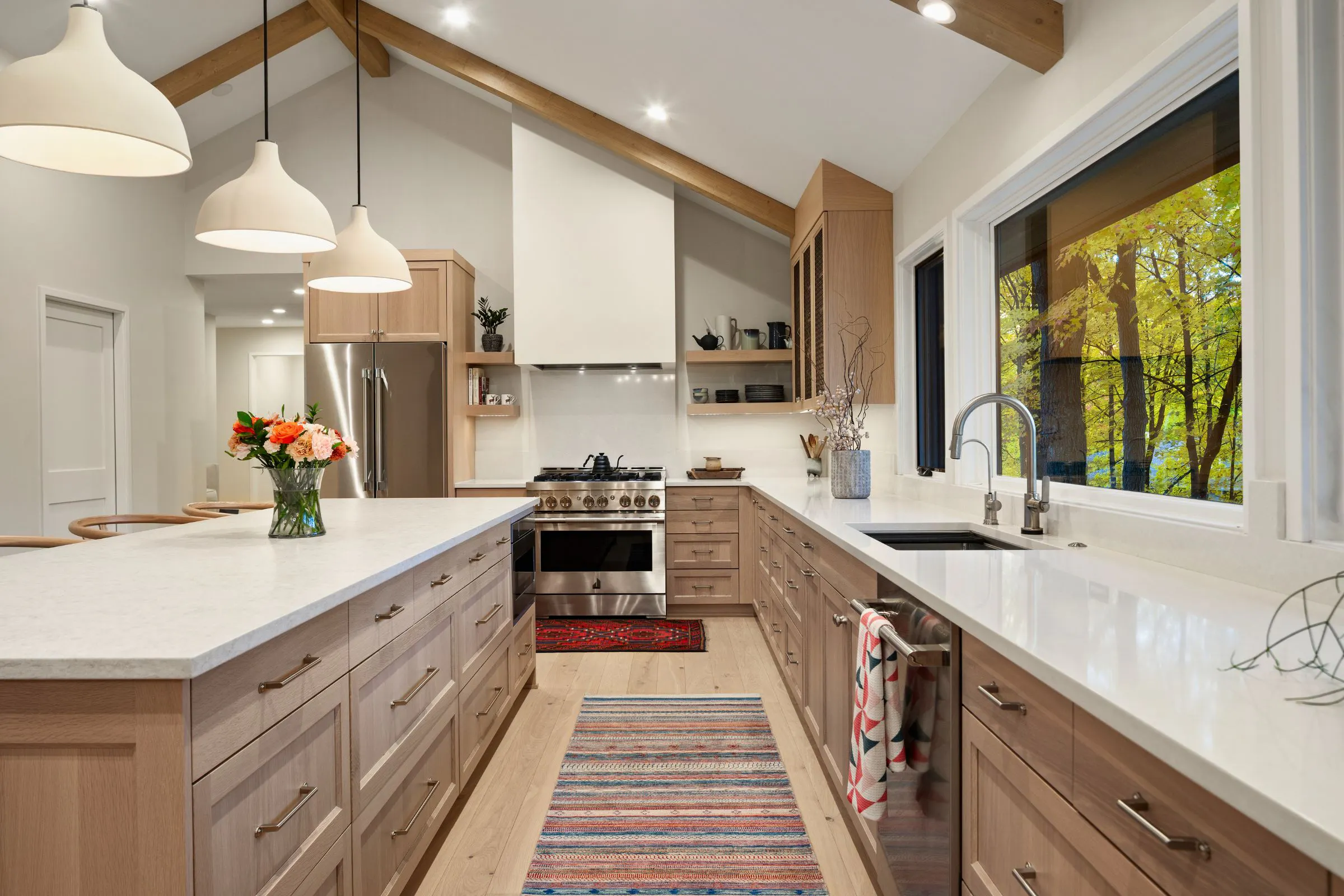 Galley Kitchen Layout with Long Countertop and Natural Light