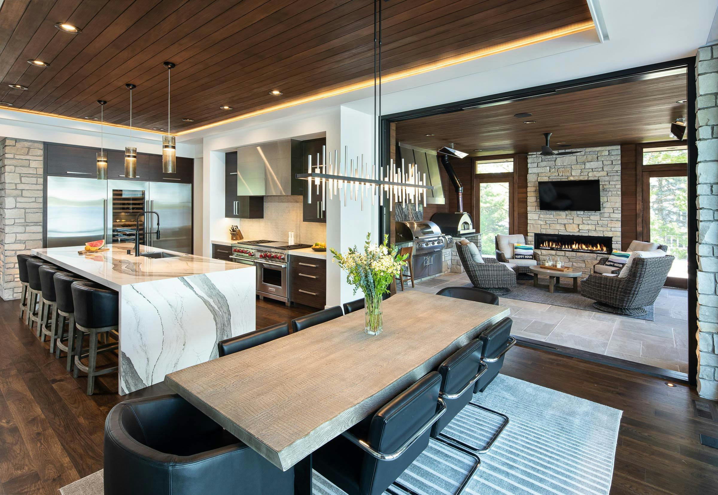 kitchen, dining and screened in porch