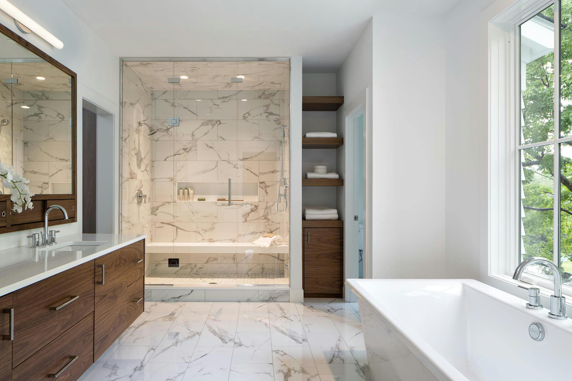 bright white and wood bathroom