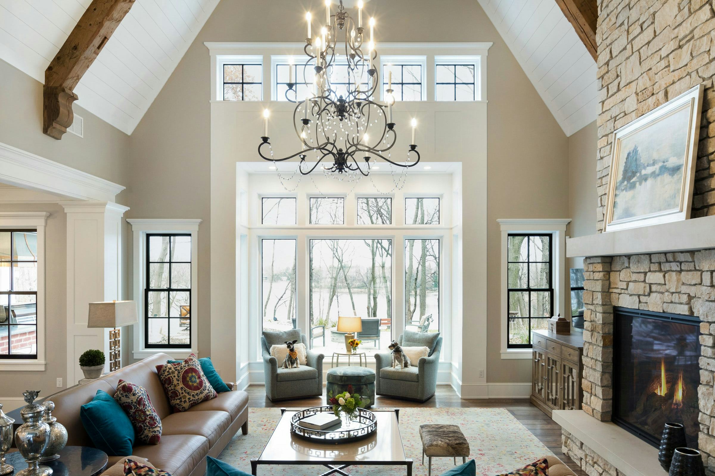 tall glass windows in great room