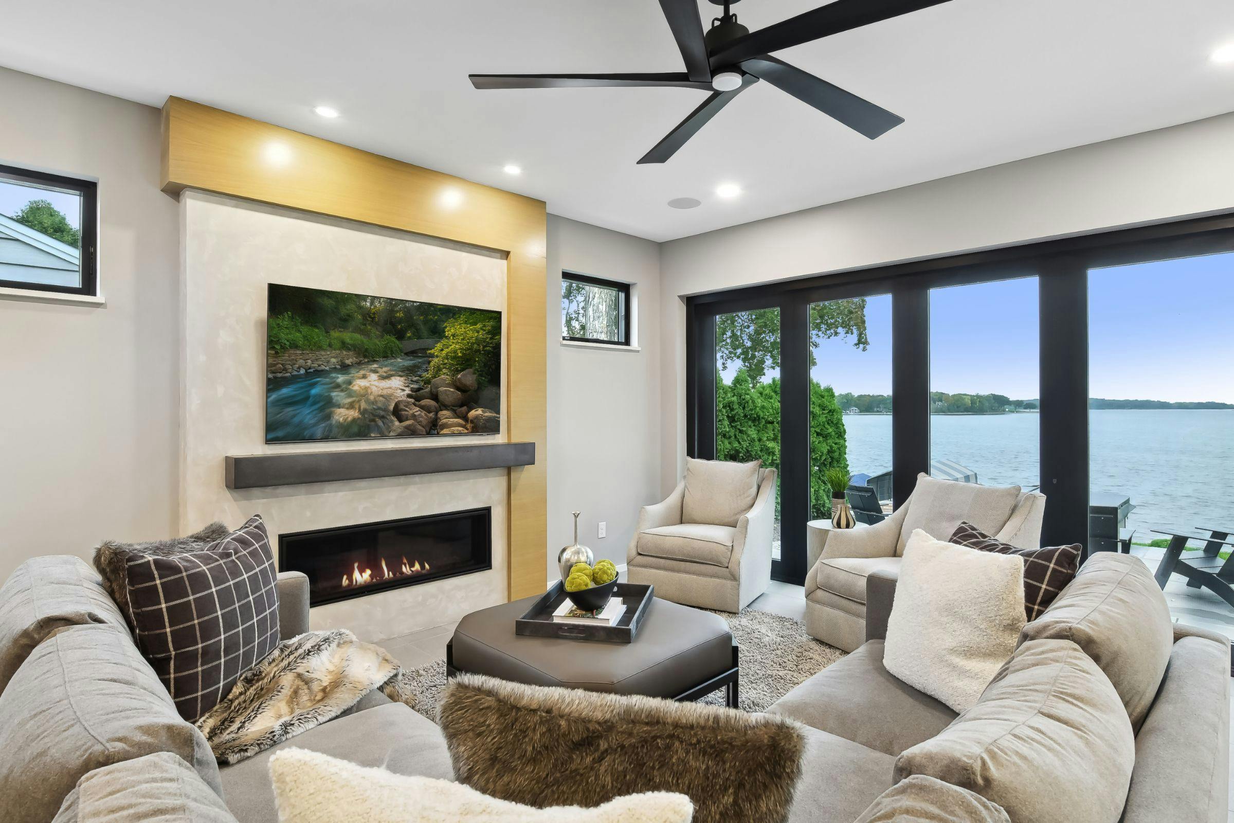 porch with black frame pocket doors