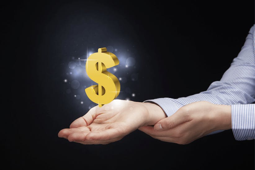 A picture of an arm holding a dollar sign