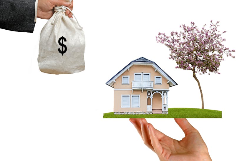 An arm with a house and a moneybag
