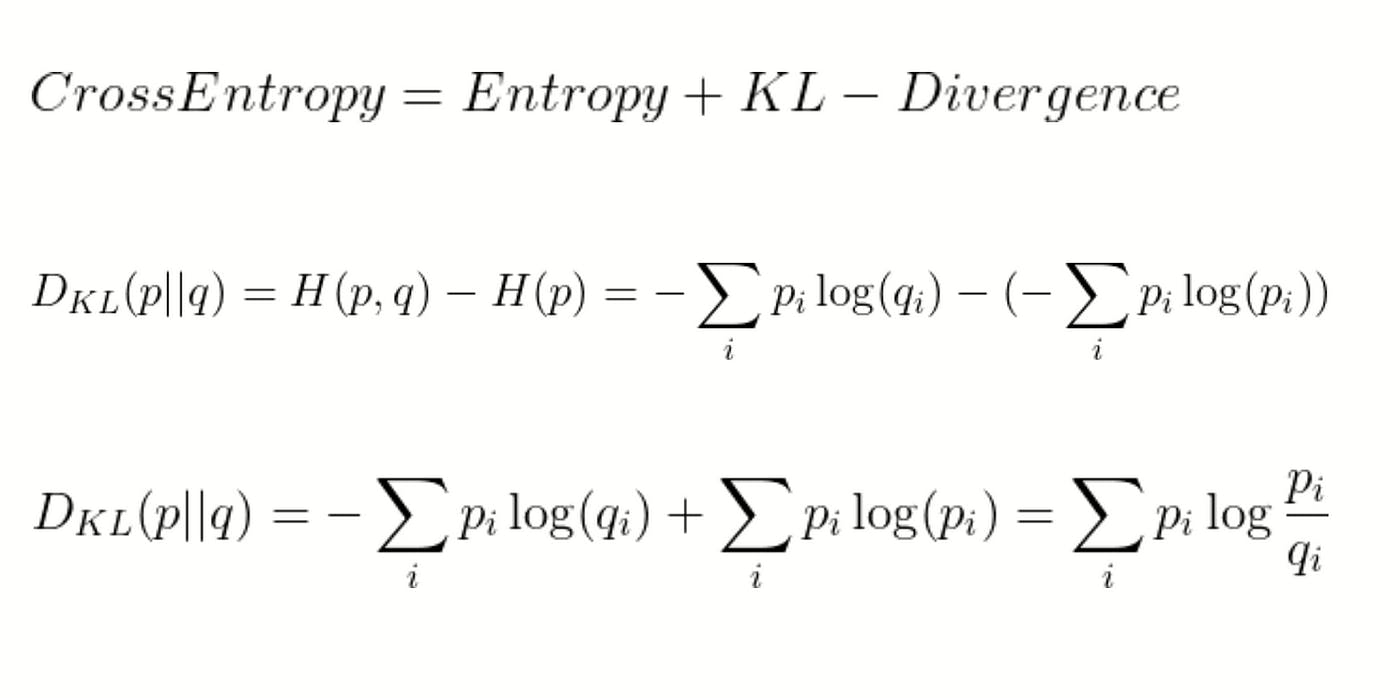 Cross entropy expressed in KL divergence and the entropy of the true distribution