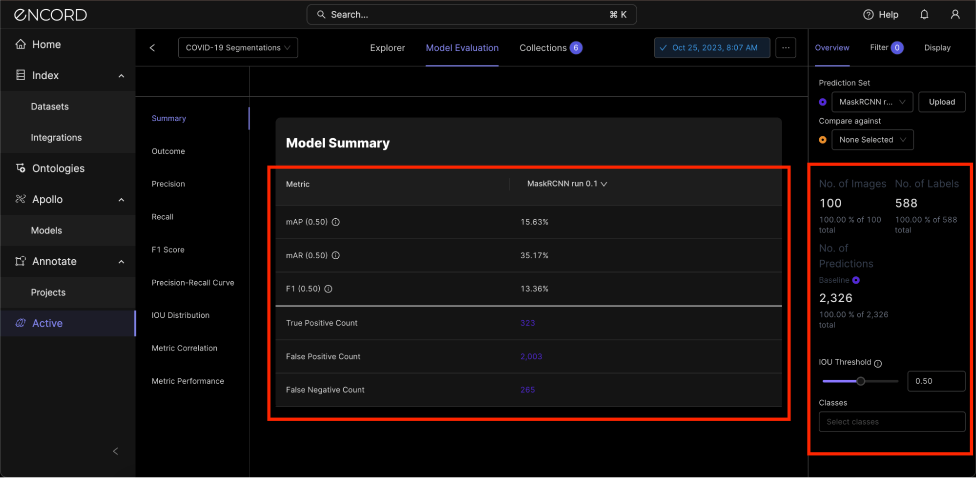 Model Summary Dashboard - Encord