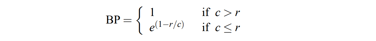 Brevity penalty (BP) calculation