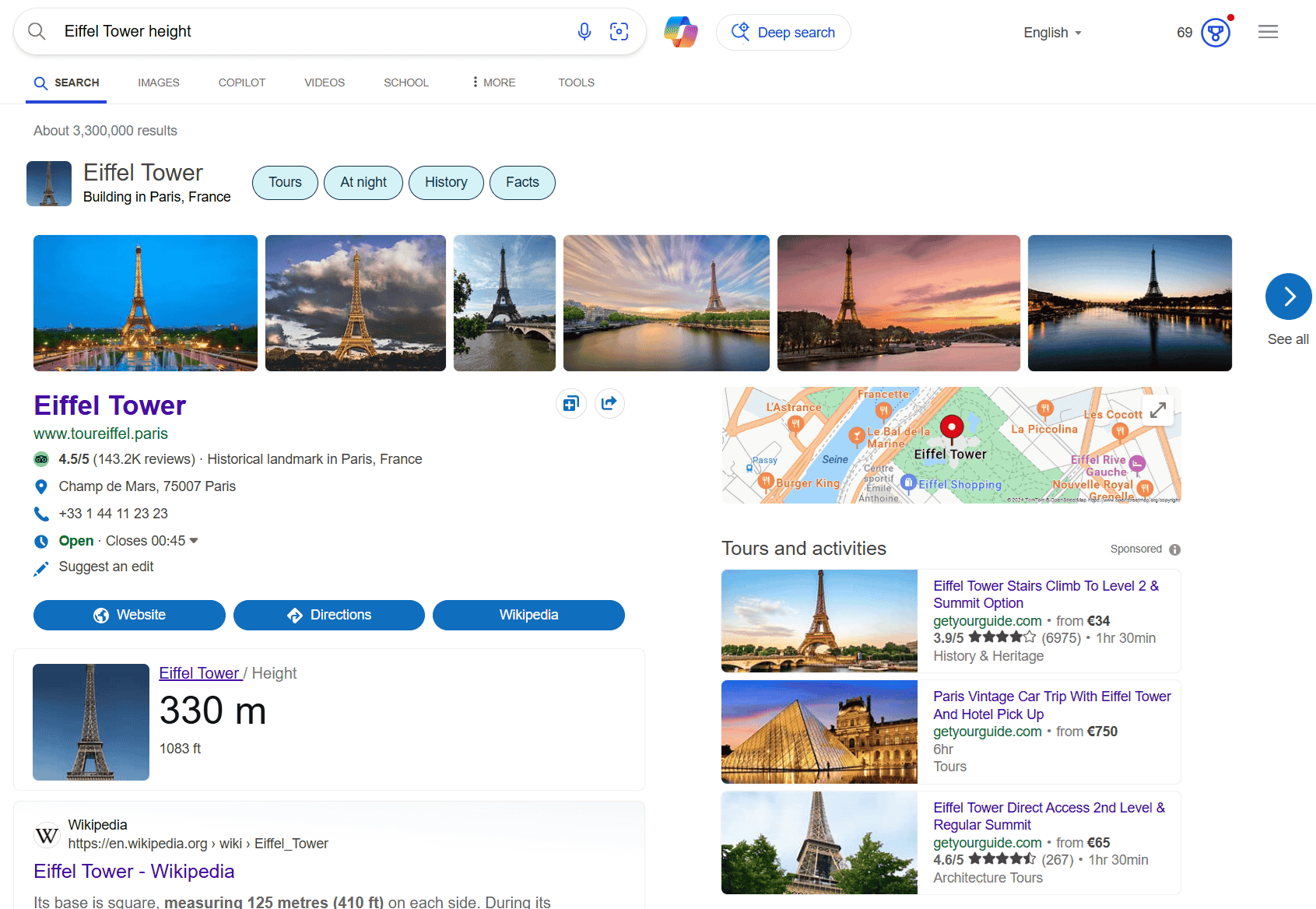 AI based search result presentation 