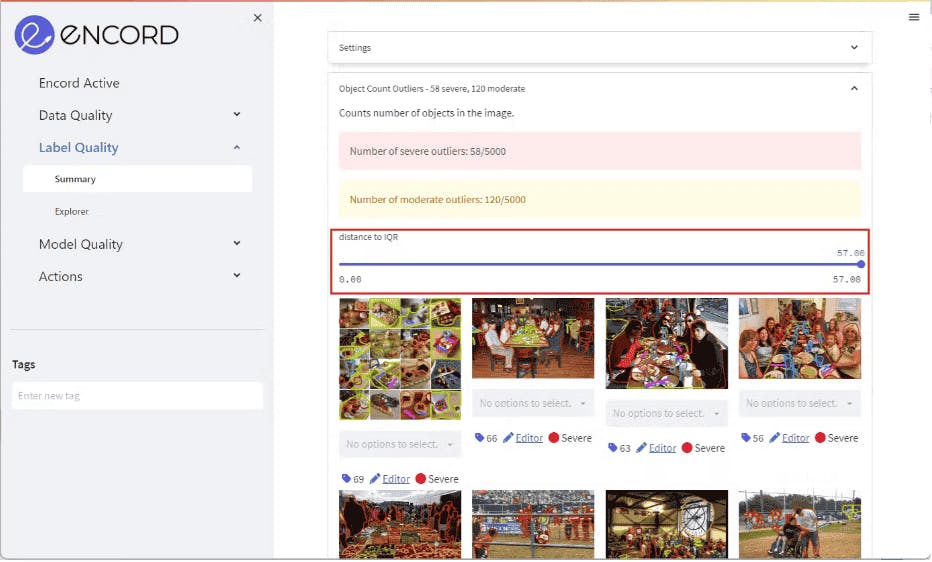 Tagging label outliers with Encord Active
