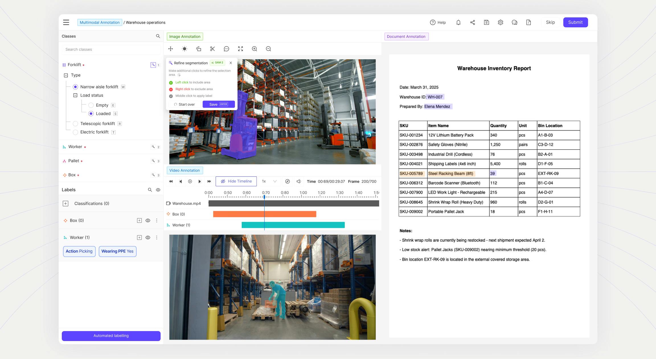 Encord label editor open with a native multimodal modal annotation setup