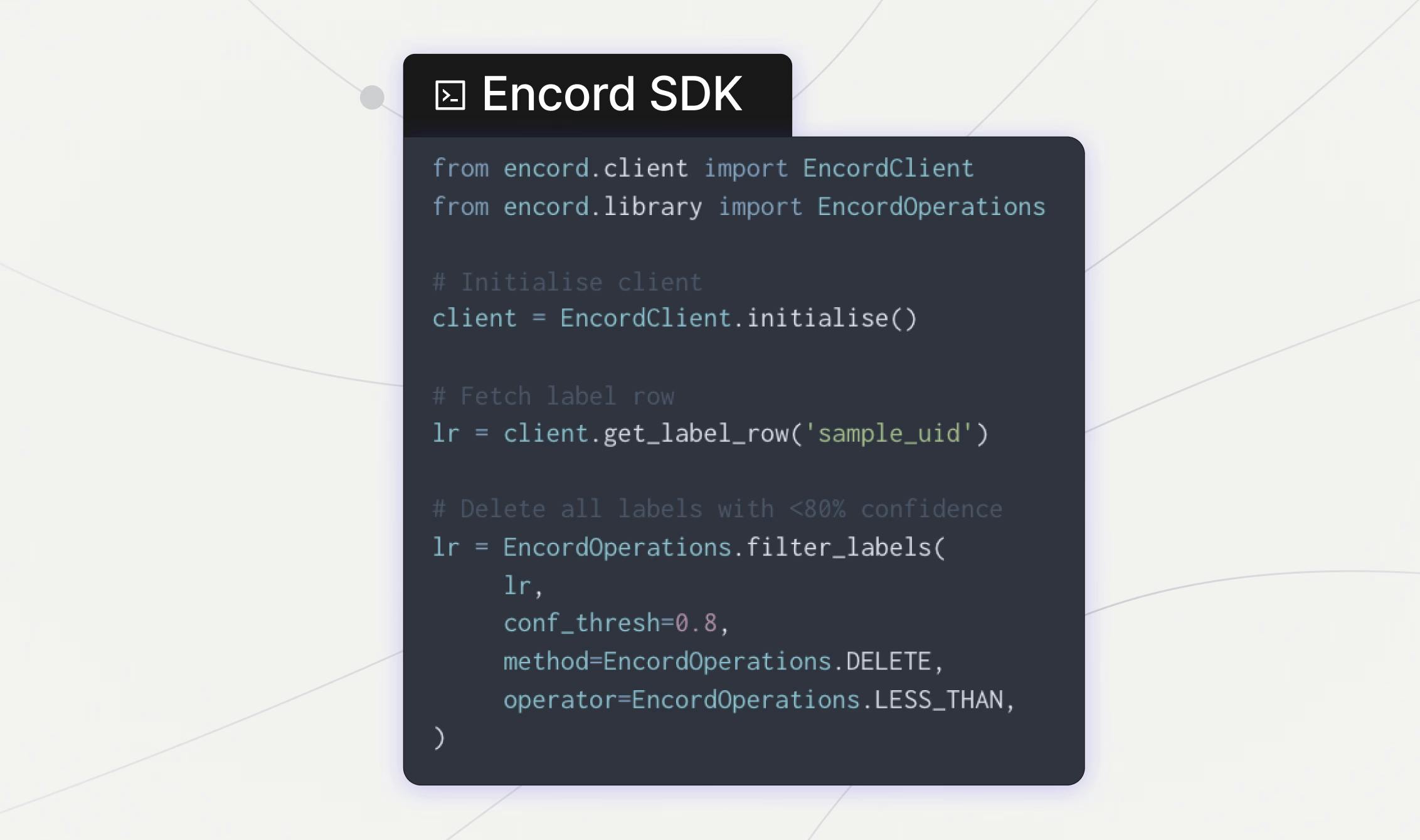 Code showing access to the Encord SDK