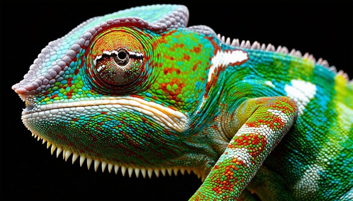 Image detailing feature in Stable diffusion 3 (SD 3) for the prompt - "Studio photograph closeup of a chameleon over a black background"