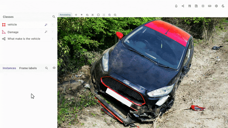 gif of Encord's image annotation tool annotating photo of car