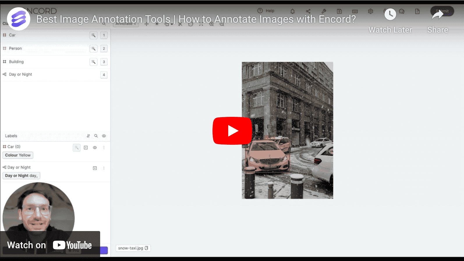 screenshot of Encord YouTube video about how to annotate images on the platform