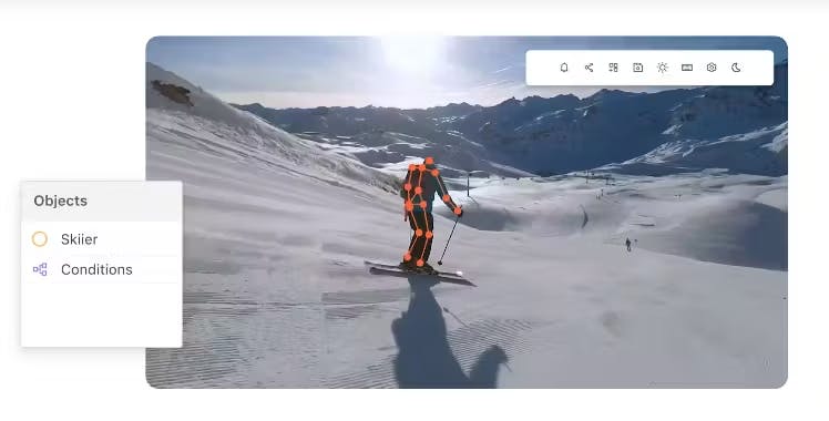 screenshot of Encord video annotation platform annotating a person skiing 