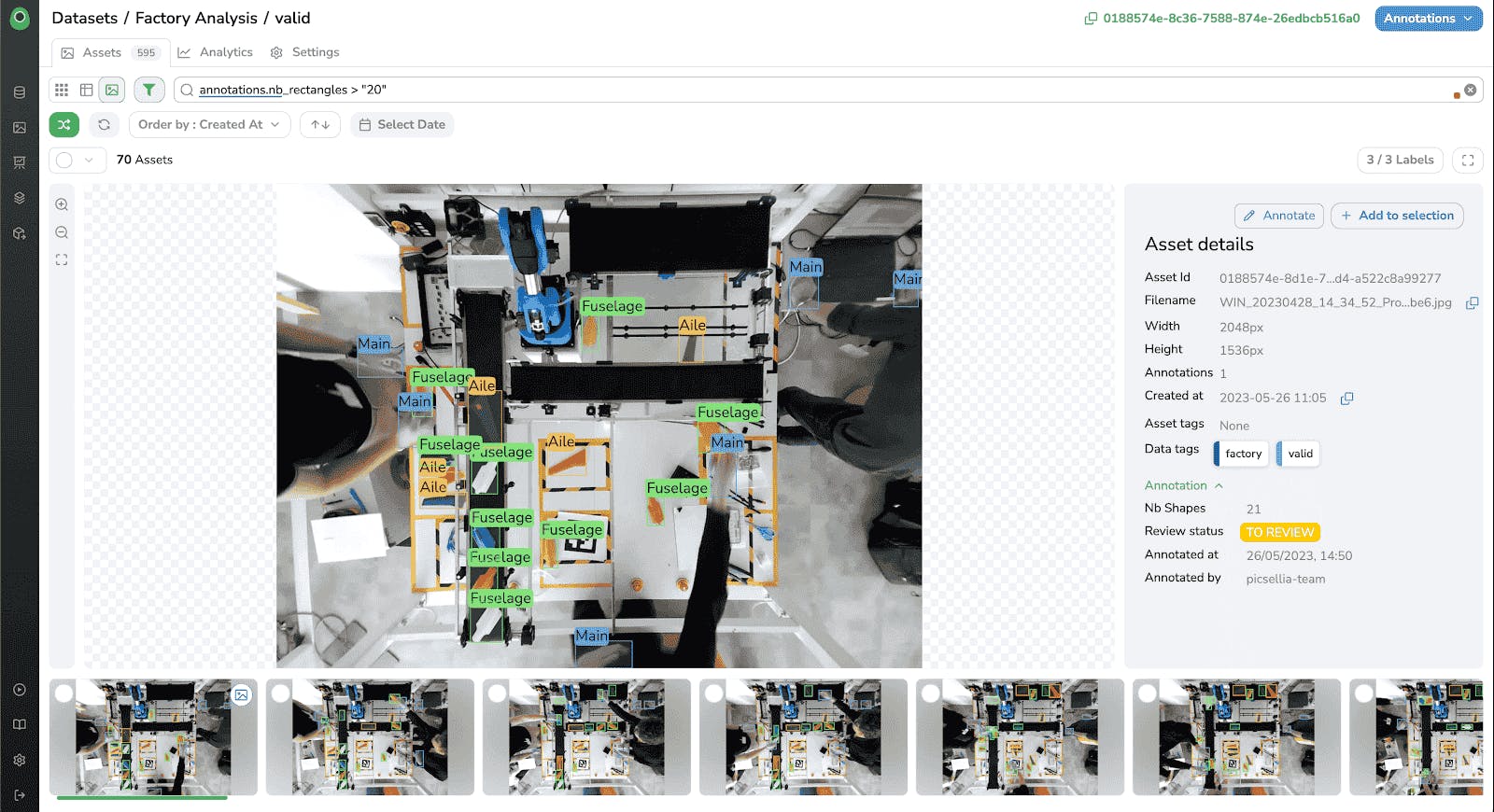 screenshot of Picsellia data management platform