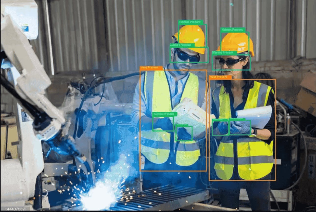 image annotation software annotating warehouse workers wearing PPE