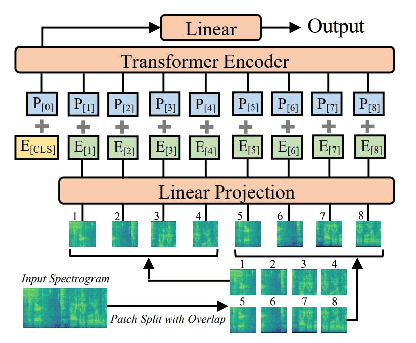 Audio spectrogram transformer (AST) architecture
