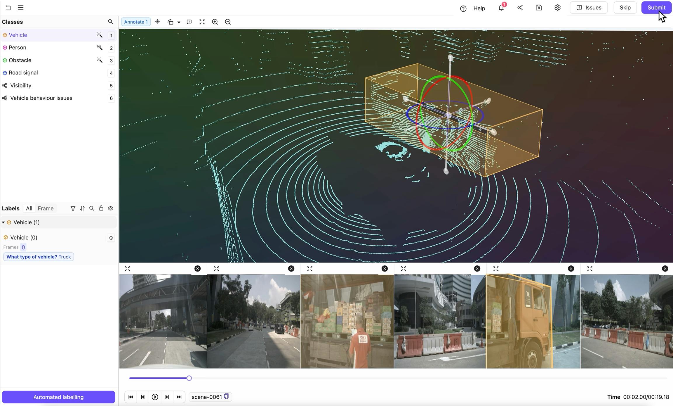 LiDAR annotation within the Encord platform