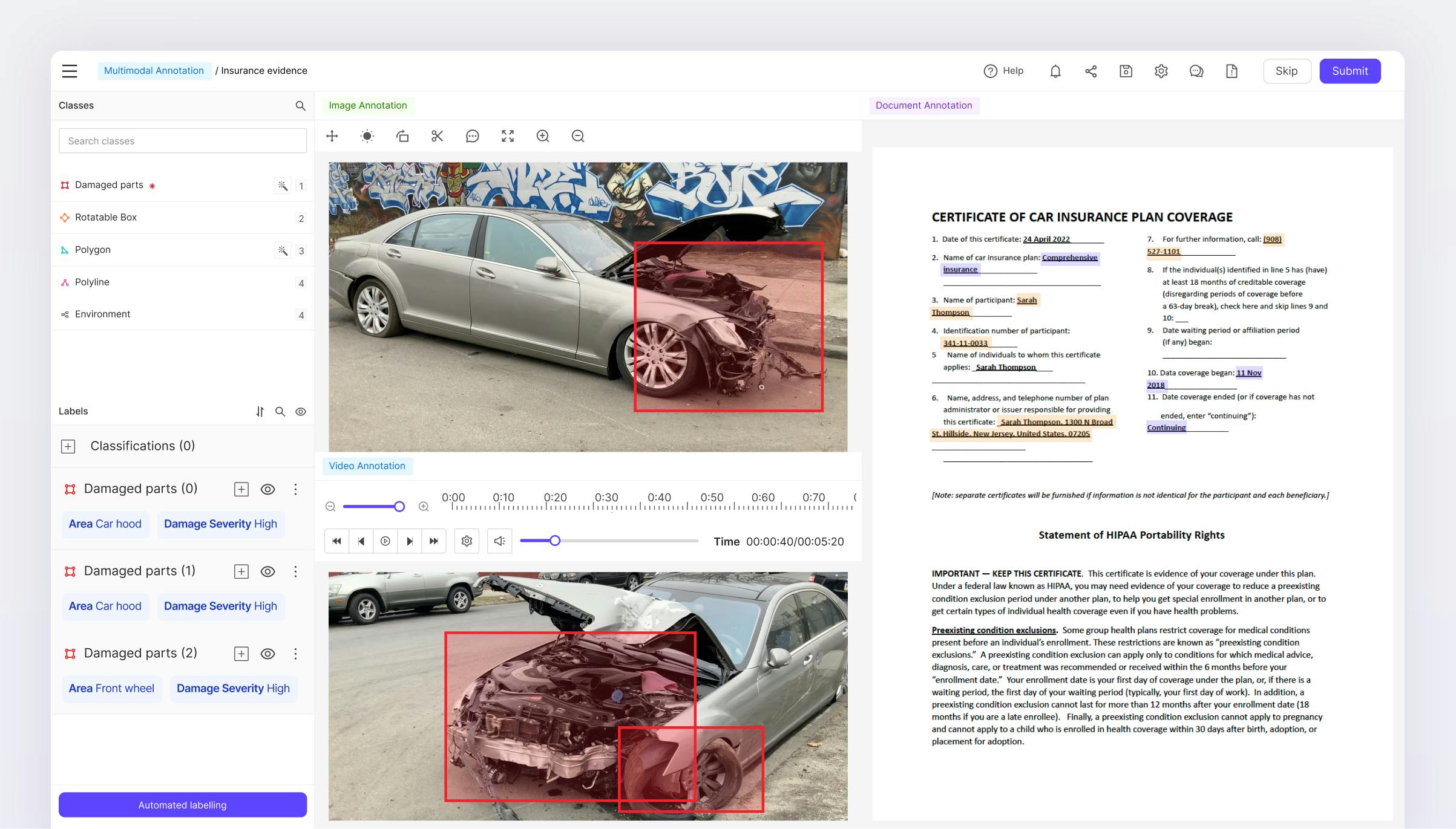 Multimodal annotation of insurance use case