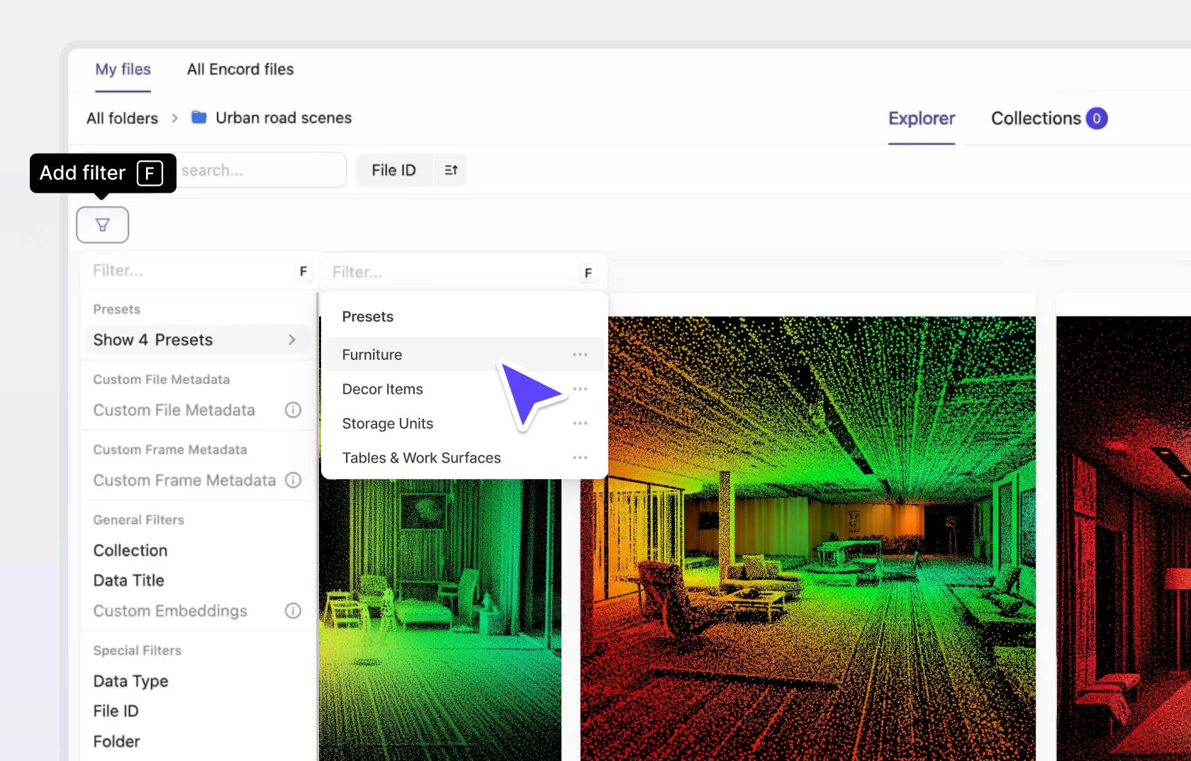 Filtering LiDAR data of an interior design dataset