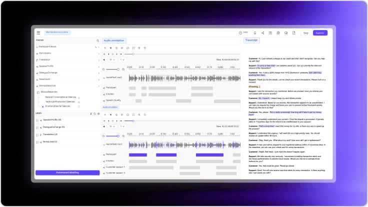Audio annotation view in Encord platform