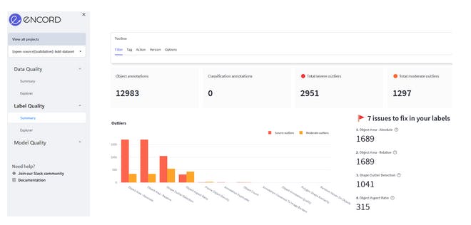 Encord Active Label quality summary page