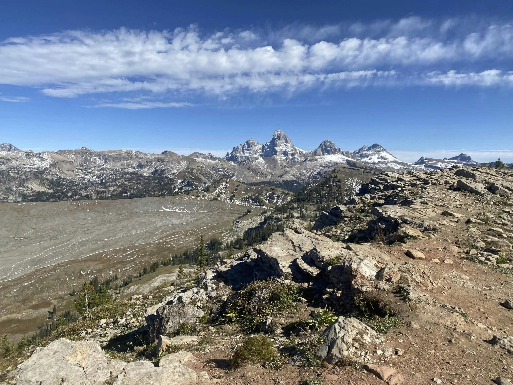 View of the Teton mountain range from a ridgeline northest of the Grand Teton. 