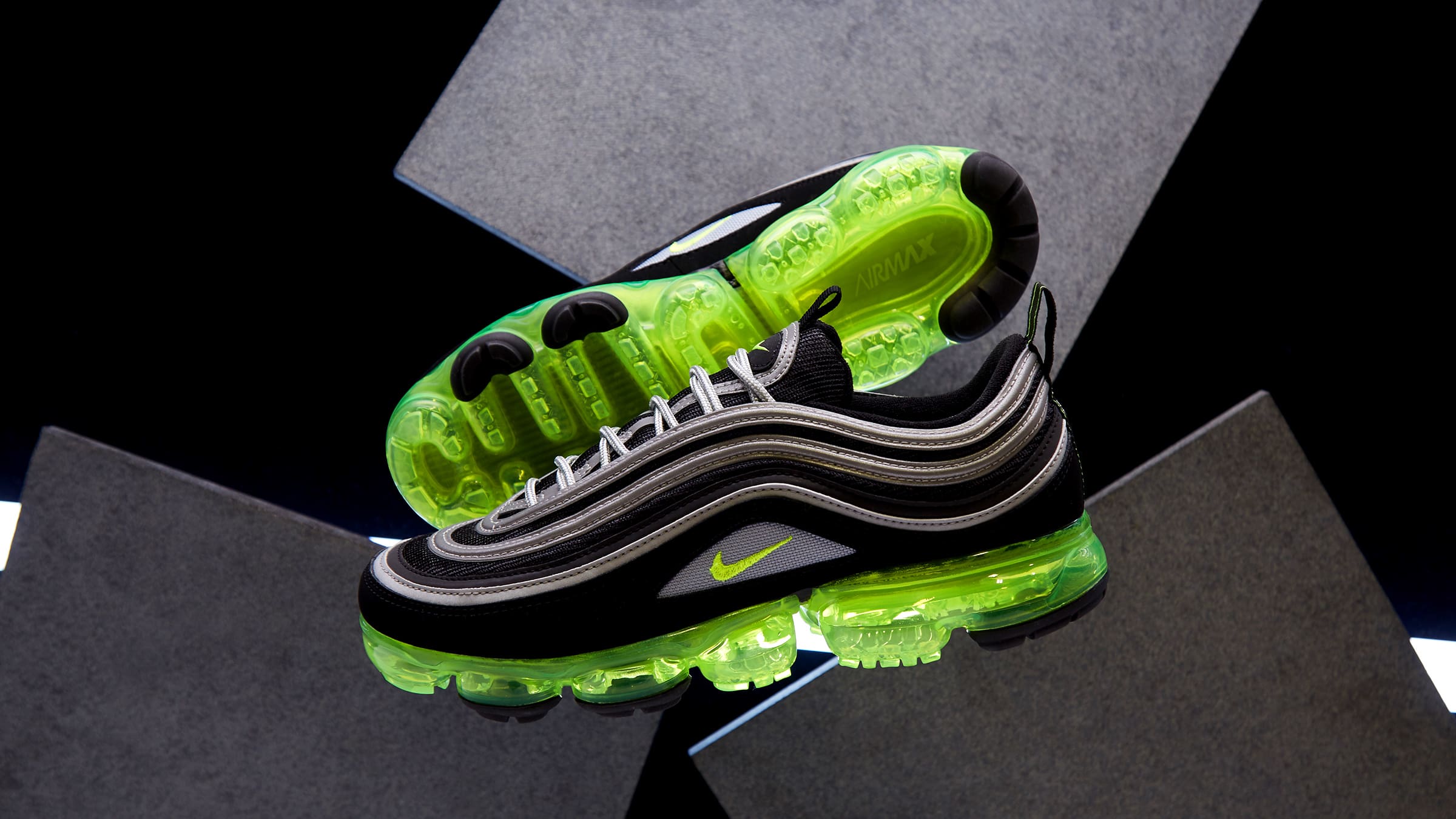 green nike air vapormax 97 sneakers