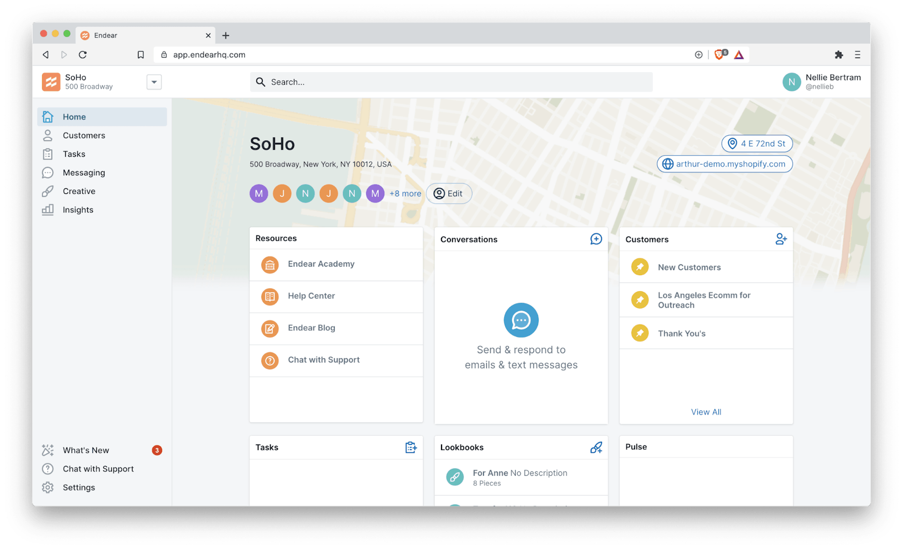 Endear app homepage