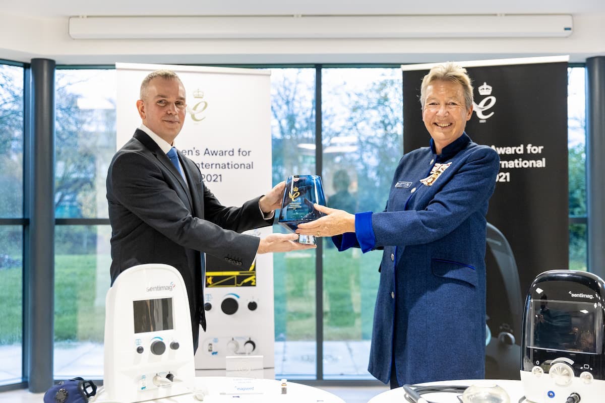 Eric Mayes, CEO receiving The Queen’s Award for International Trade in 2021 on behalf of Endomag