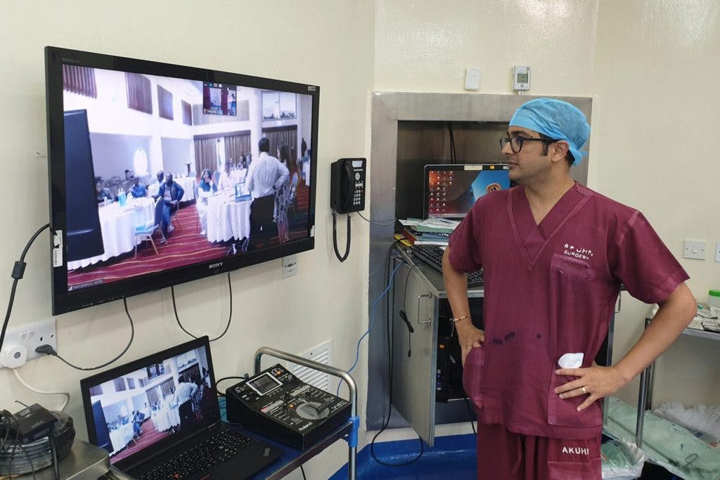 Surgeon watching live stream from Kenya