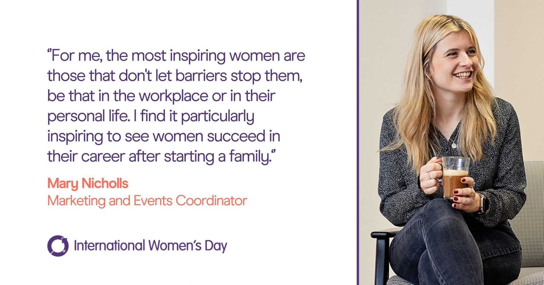 Female employee sat with coffee
