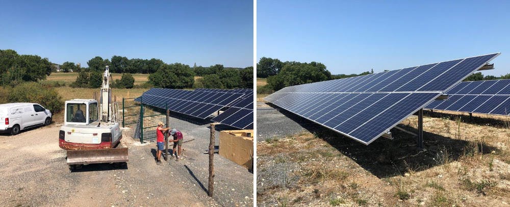 Travaux au parc solaire de Montfaucon (Lot) d'Enercoop Midi-Pyrénées